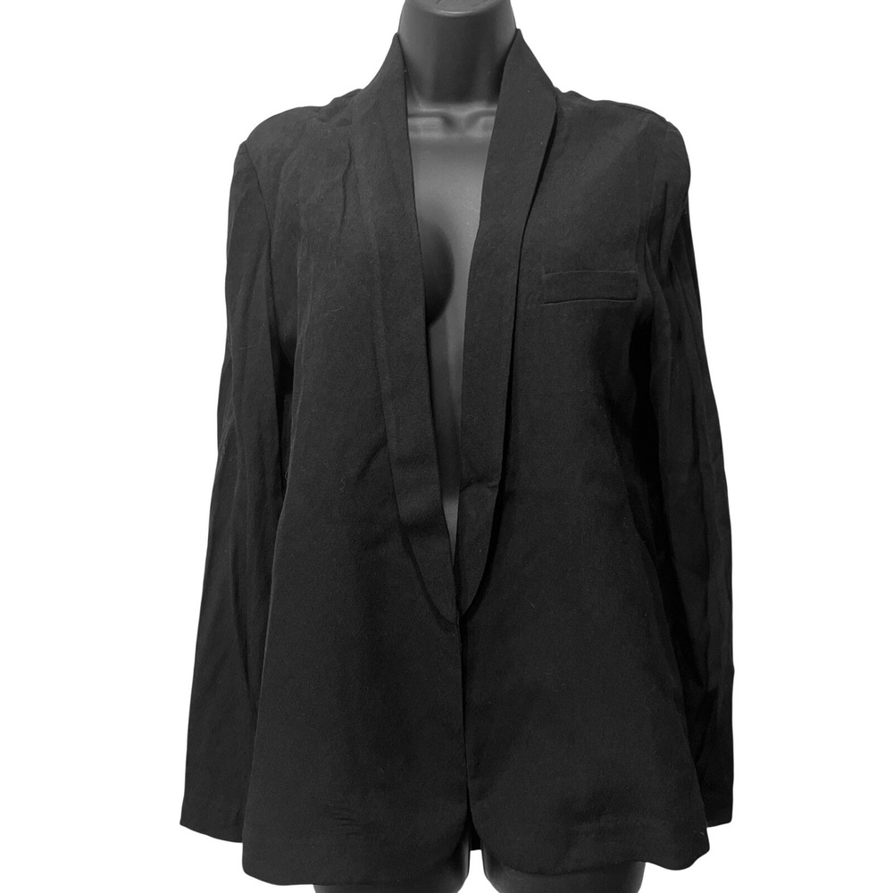 A.L.C. Blazer Women 6 Black Open Front Shawl Lapel Viscose Silk Blend Office